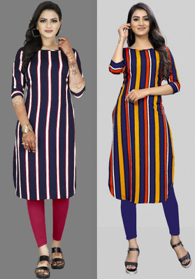 maruti fab Women Striped A-line Kurta(Purple)
