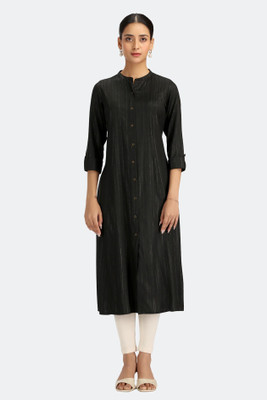 Cotton Culture Women Solid A-line Kurta(Black)