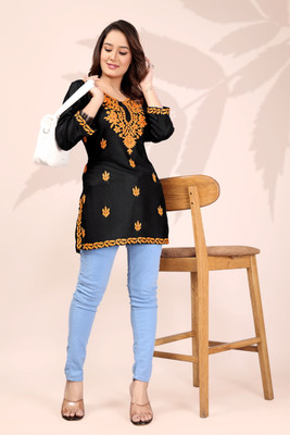 RUDRA LIFESTYLE Women Embroidered A-line Kurta(Gold)
