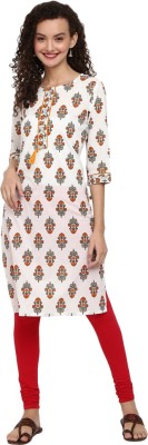 V-MART Women Floral Print A-line Kurta(White)