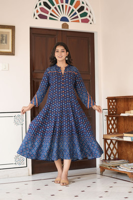 Yash Gallery Women Floral Print Anarkali Kurta(Blue)