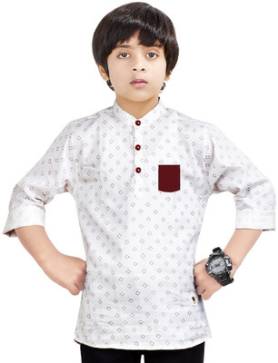 MADE IN THE SHADE Boys Printed Straight Kurta(White)