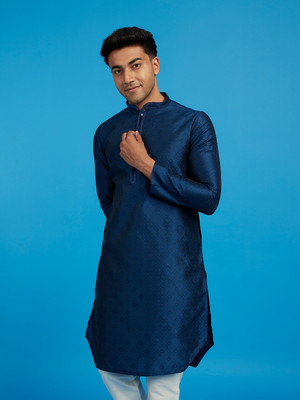DIWAS by Manyavar Men Self Design Straight Kurta(Blue)