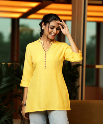 LIBAS Women Solid Straight Kurta(Yellow)