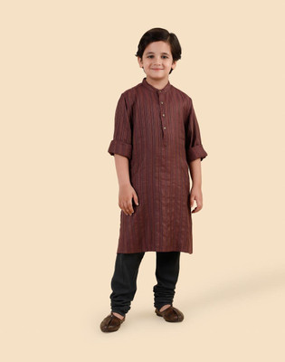 Fabindia Boys Striped Straight Kurta(Maroon)