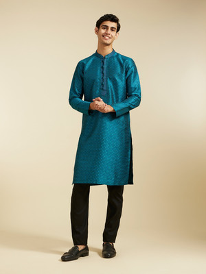DIWAS by Manyavar Men Self Design Straight Kurta(Blue)