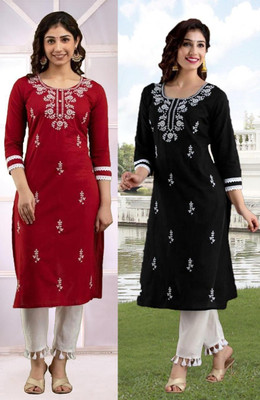 SISTO Women Chikan Embroidery A-line Kurta(Multicolor)