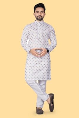 RagyaVastra Men Printed A-line Kurta(White)