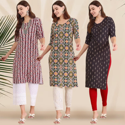 EthnicBasket Women Printed Straight Kurta(Multicolor)