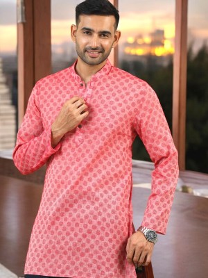 Tattva Men Polka Print Straight Kurta(Red)