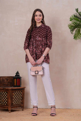 Lakshay Fashion Women Floral Print Straight Kurta(Brown)