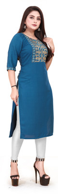 Jayshree Fab Women Embroidered Straight Kurta(Blue)