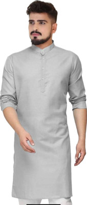 RAYGREN Men Solid A-line Kurta(Grey)
