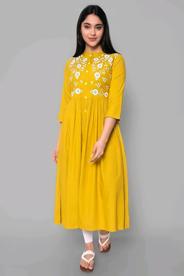 PALSIYA PRESENTS Women Printed A-line Kurta(Yellow)