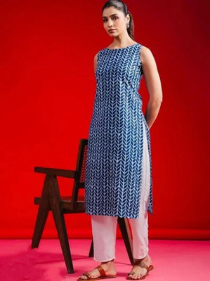 Tanvi enterprises Women Printed Straight Kurta(Blue)