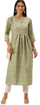 Vedic Women Printed A-line Kurta(Green)