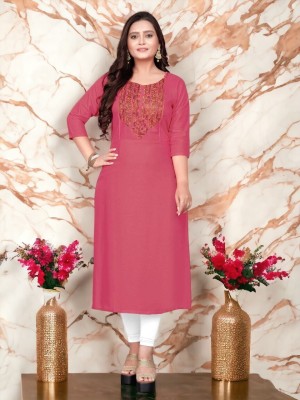 Glory Silk Women Embroidered A-line Kurta(Pink)