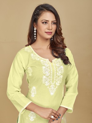 Kalasia Women Embroidered Straight Kurta(Yellow)