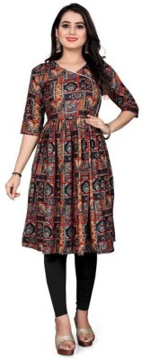 Zenny Creation Women Printed Flared Kurta(Dark Blue)