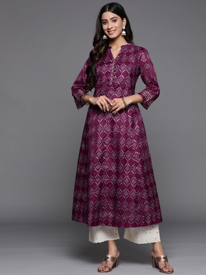Varanga Women Printed Anarkali Kurta(Purple)