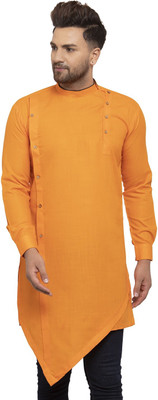 SAIFOO Men Solid Asymmetric Kurta(Orange)