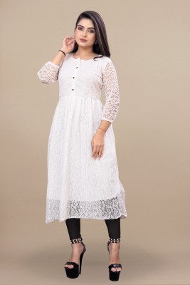 ShreeGuru Fashion Women Embroidered Anarkali Kurta(White)