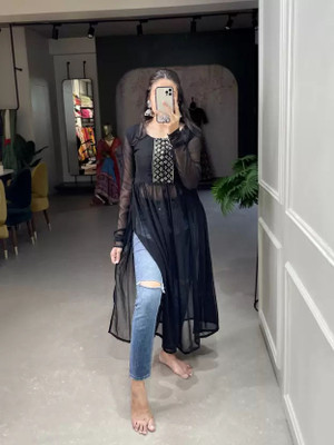 KRULRIN Women Printed A-line Kurta(Black)