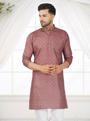 BASE 41 Men Printed Straight Kurta(Maroon)