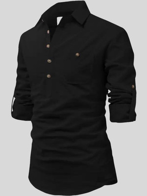 ReelerCart Men Solid A-line Kurta(Black)