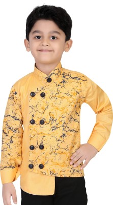 FASHION GRAB Boys Printed Trail Cut Kurta(Gold)