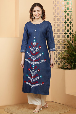 AD. Creation Women Embroidered A-line Kurta(Blue)