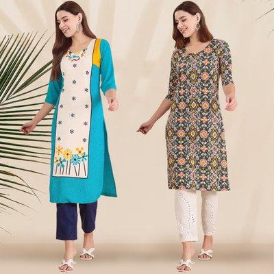1 Stop Fashion Women Printed Straight Kurta(Multicolor)