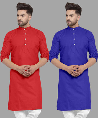UDANIENTERPRISE Men Solid Straight Kurta(Blue, Red)