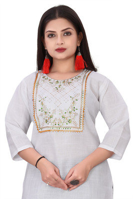 Jayshree Fab Women Embroidered Straight Kurta(White)