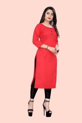 HouseOfCommon Women Solid A-line Kurta(Red)