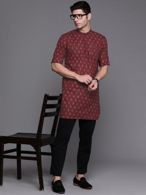 Indo Era Men Printed Straight Kurta(Maroon)