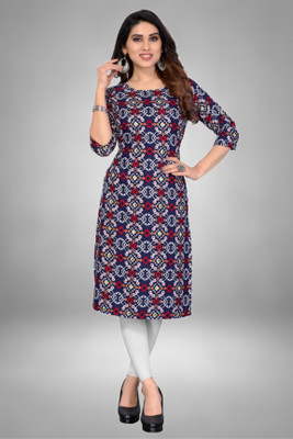 HouseOfCommon Women Printed Straight Kurta(Blue)