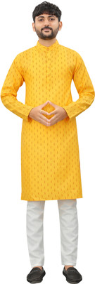 DARKCHILL Men Printed Straight Kurta(Yellow)