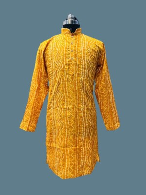 NKPENTERPRISE Men Printed A-line Kurta(Yellow)