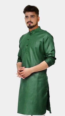 Anuj Fashion Men Striped A-line Kurta(Dark Green)