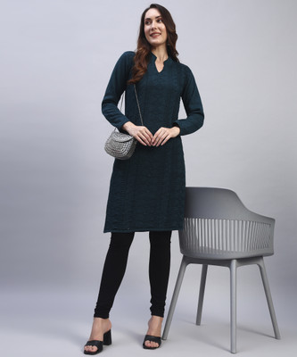 DUCOHIVE Women Self Design Straight Kurta(Blue)