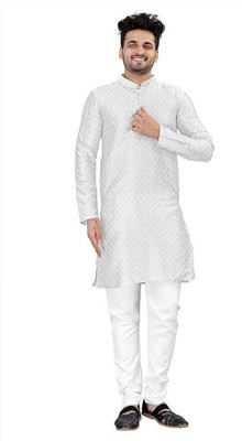 HOC's Men Printed A-line Kurta(White)