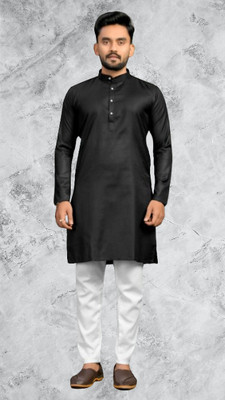 M Biswas Men Solid A-line Kurta(Black)