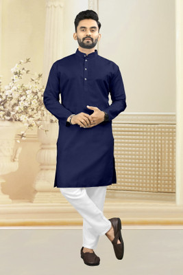 Shree Dutt Creation Men Solid Straight Kurta(Dark Blue)