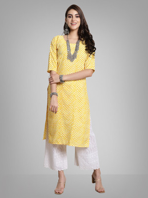 EthnicBasket Women Printed A-line Kurta(Yellow)