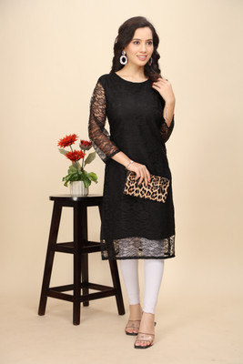 Manthan Creation Women Floral Print A-line Kurta(Black)