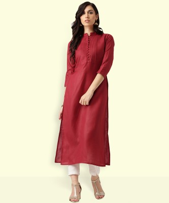 LIBAS Women Solid Straight Kurta(Maroon)