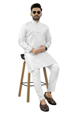 Shree Dutt Creation Men Solid Straight Kurta(White)