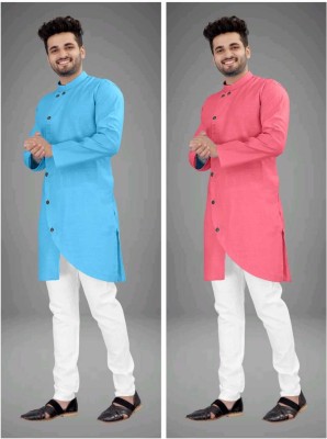 DIAMOND CLUSTER Men Self Design Asymmetric Kurta(Multicolor)