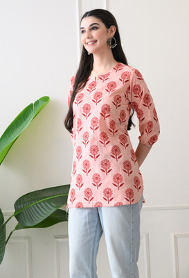 Anmi A-Line stright short kurtis Floral Print Women A-line Kurta(Pink, Red)